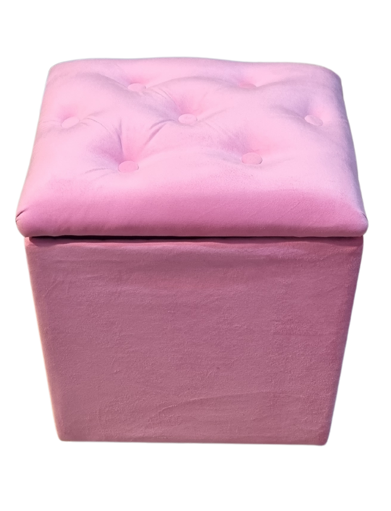 Pouf Baul Rosado Felpa Botone 40x33x50 Rimar-5