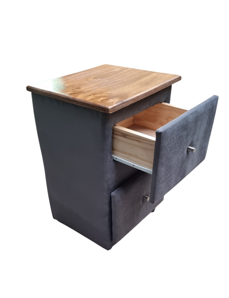 Velador Doble Cajon Gris Felpa -2