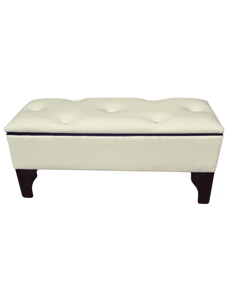 Banqueta Baúl Botón Diamante Beige Eco Cuero 105x40x45x20-0