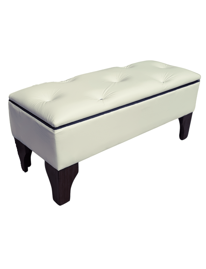 Banqueta Baúl Botón Diamante Beige Eco Cuero 105x40x45x20-1