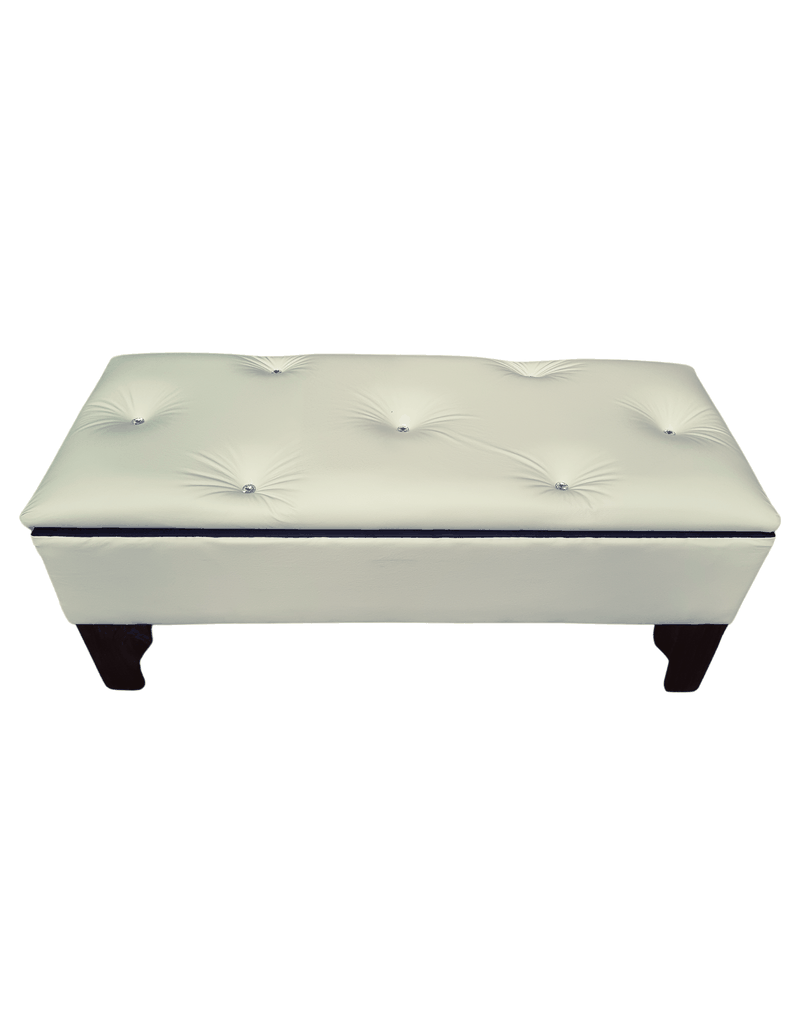 Banqueta Baúl Botón Diamante Beige Eco Cuero 105x40x45x20-2