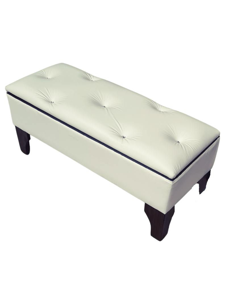 Banqueta Baúl Botón Diamante Beige Eco Cuero 105x40x45x20-3