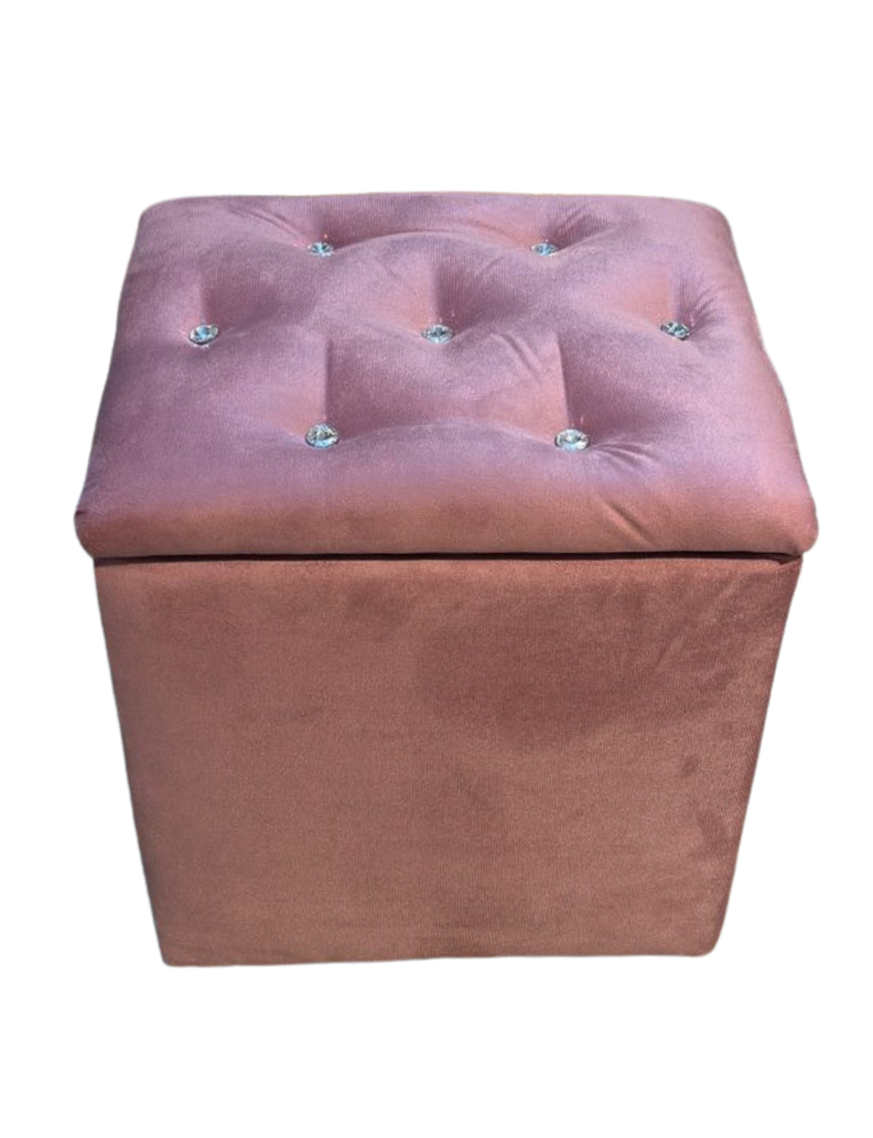 Pouf Baul Palo Rosa Felpa Botón Diamante 40x33x50 Rimar-0