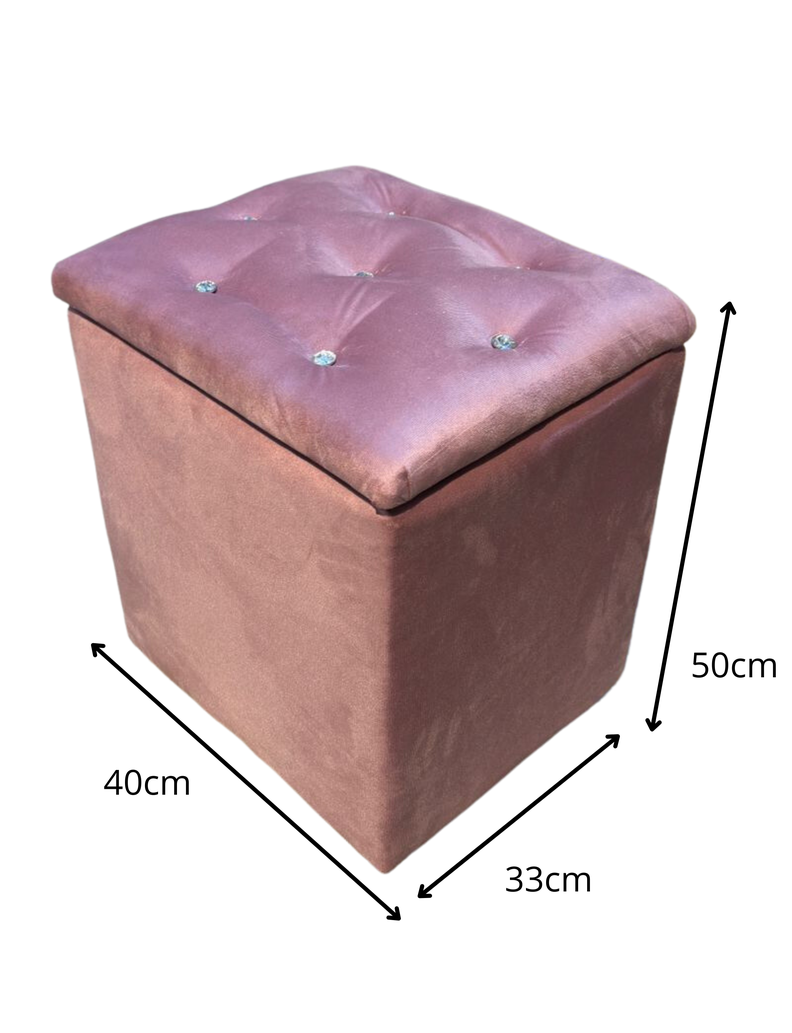 Pouf Baul Palo Rosa Felpa Botón Diamante 40x33x50 Rimar-1