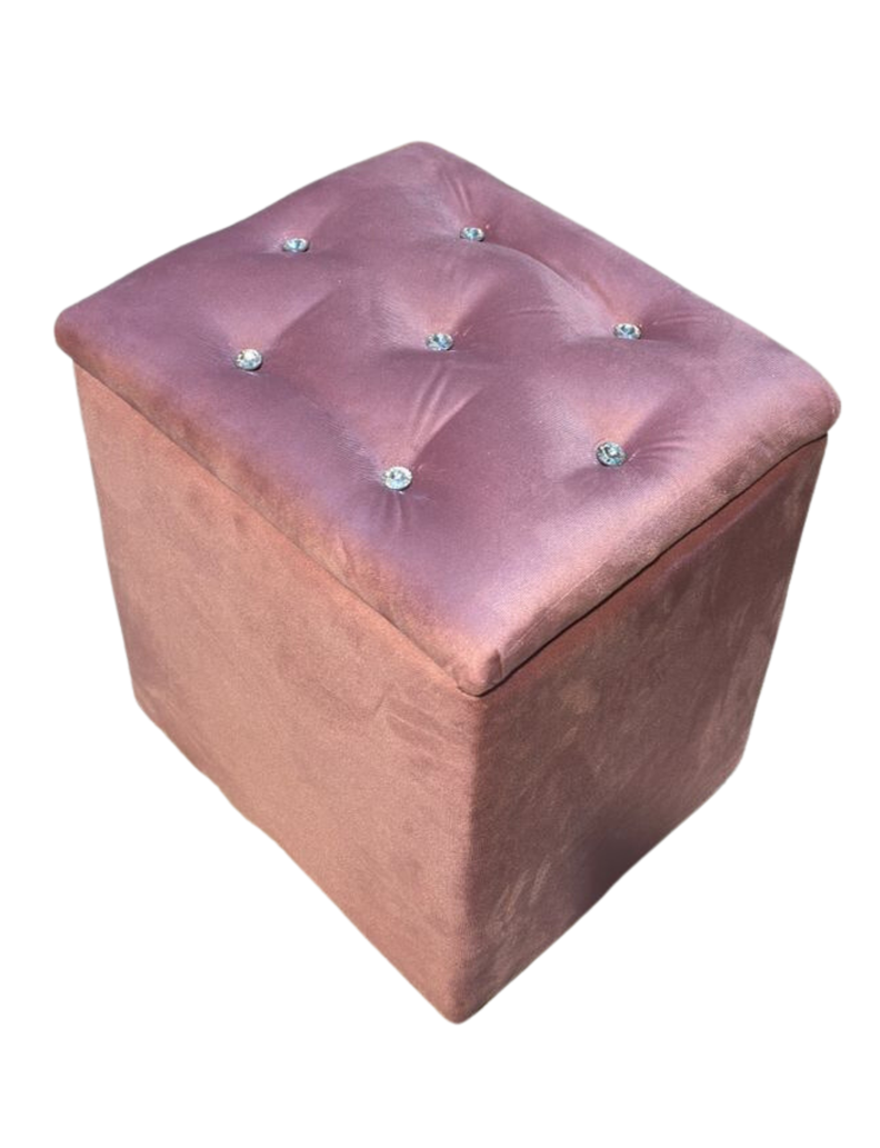 Pouf Baul Palo Rosa Felpa Botón Diamante 40x33x50 Rimar-2