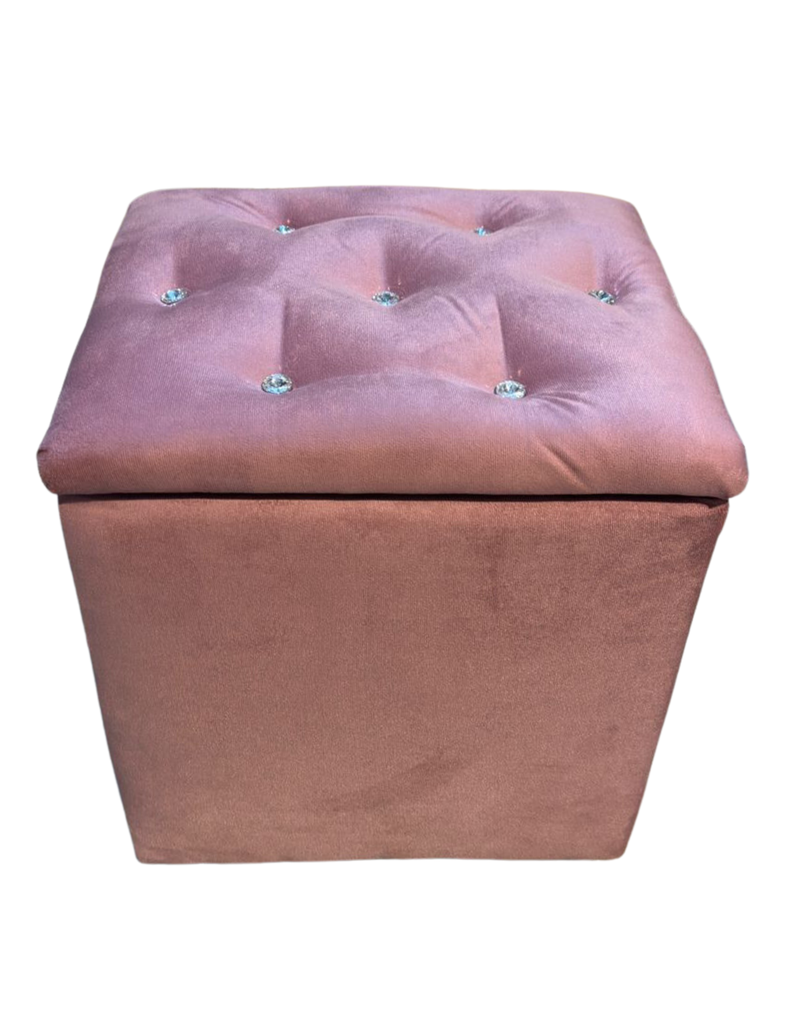 Pouf Baul Palo Rosa Felpa Botón Diamante 40x33x50 Rimar-3