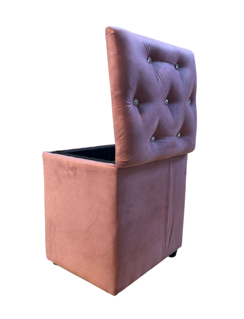 Pouf Baul Palo Rosa Felpa Botón Diamante 40x33x50 Rimar-4
