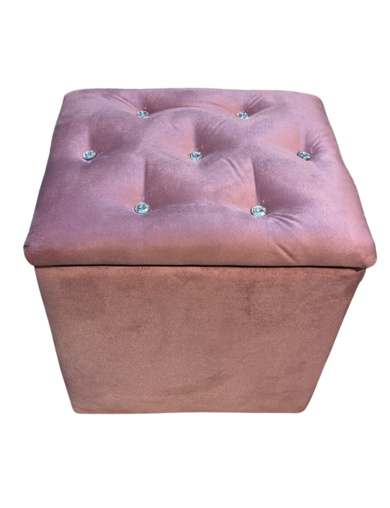 Pouf Baul Palo Rosa Felpa Botón Diamante 40x33x50 Rimar-5