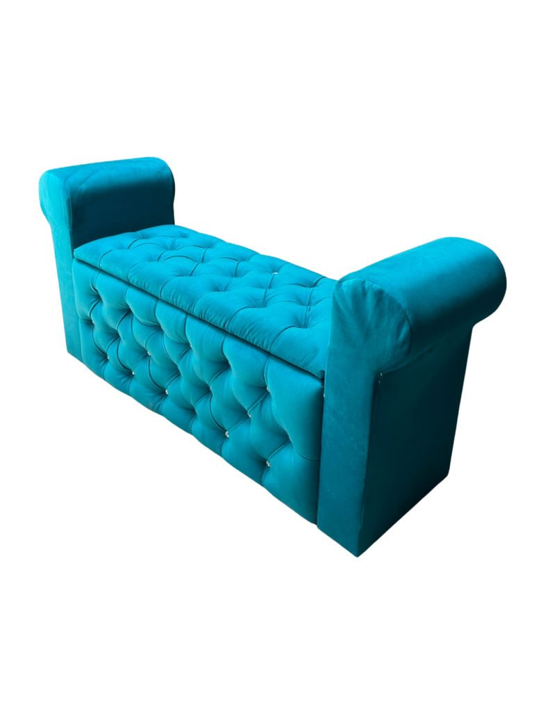 Banqueta Baúl Botone Con Brazos Lake Felpa Mueble-3