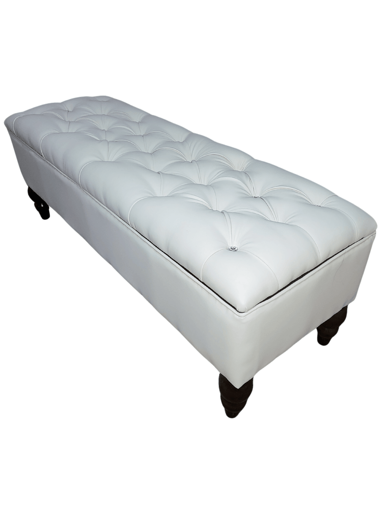 Banqueta Baul Capitoné Reina Crudo Eco Cuero Botón Diamante 120x40x42x20 Rimar-3