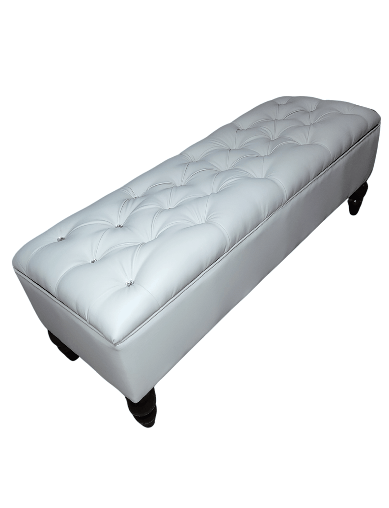 Banqueta Baul Capitoné Reina Crudo Eco Cuero Botón Diamante 120x40x42x20 Rimar-4
