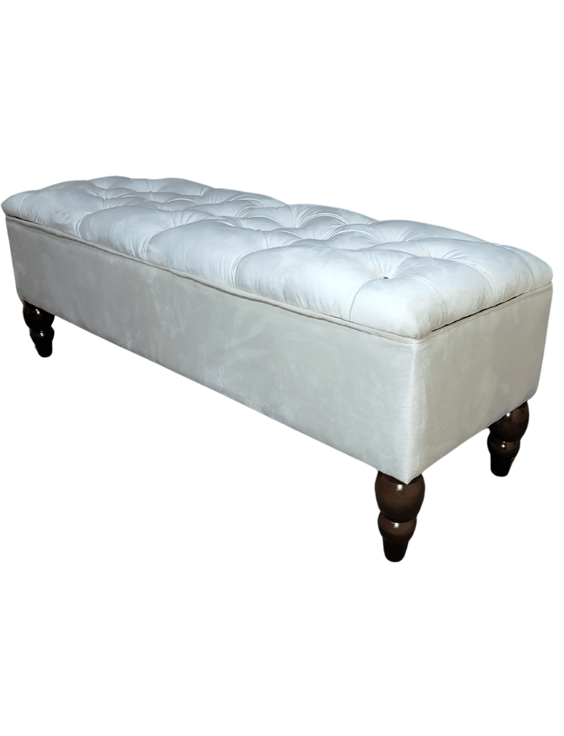 Banqueta Baul Capitoné Reina Crudo Felpa Botón Diamante 120x40x42x20 Rimar-3