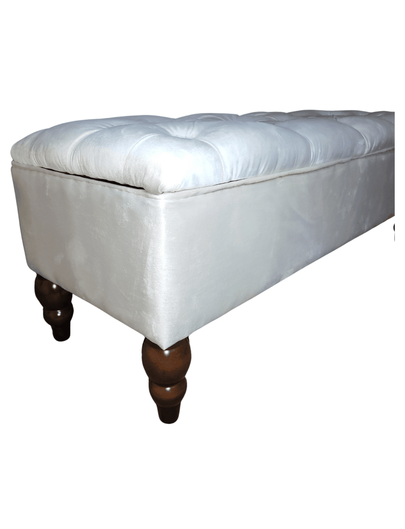 Banqueta Baul Capitoné Reina Crudo Felpa Botón Diamante 120x40x42x20 Rimar-5