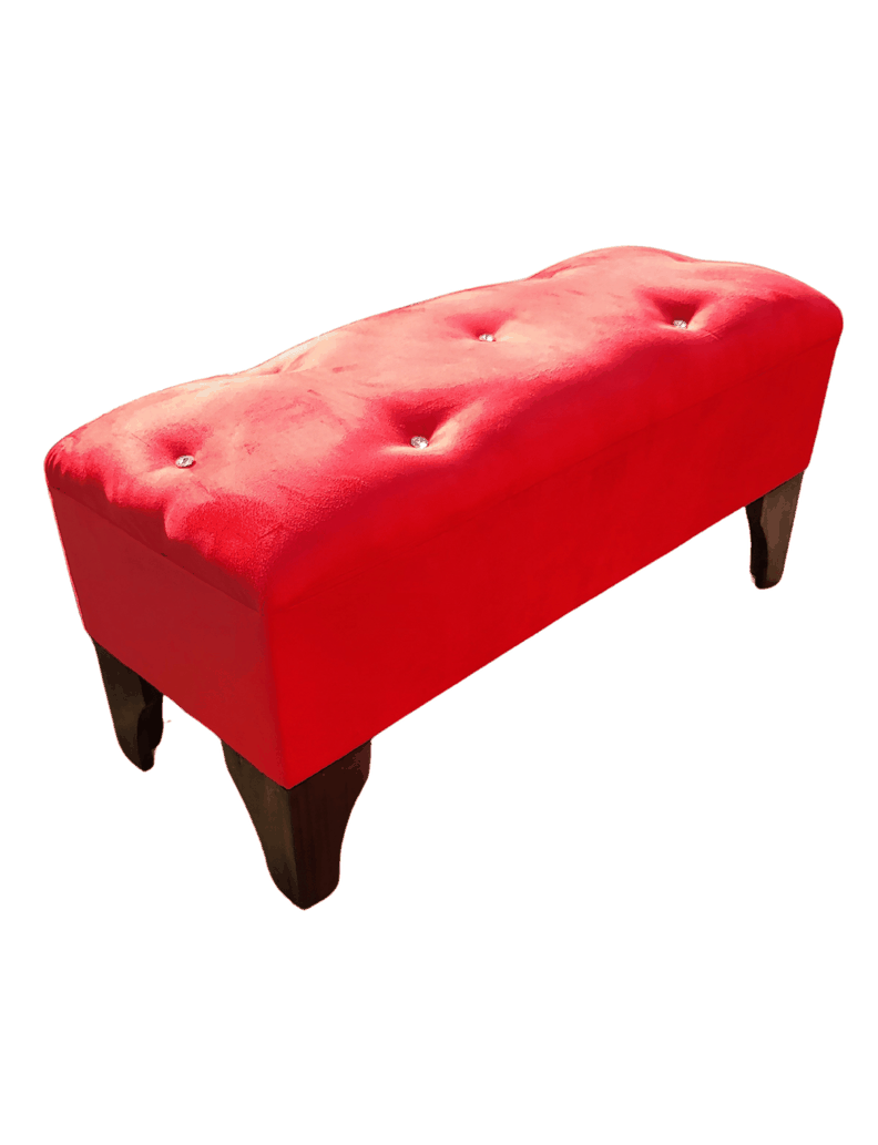 Banqueta Botón Diamante Rojo Felpa 100x40x40 Rimar-1
