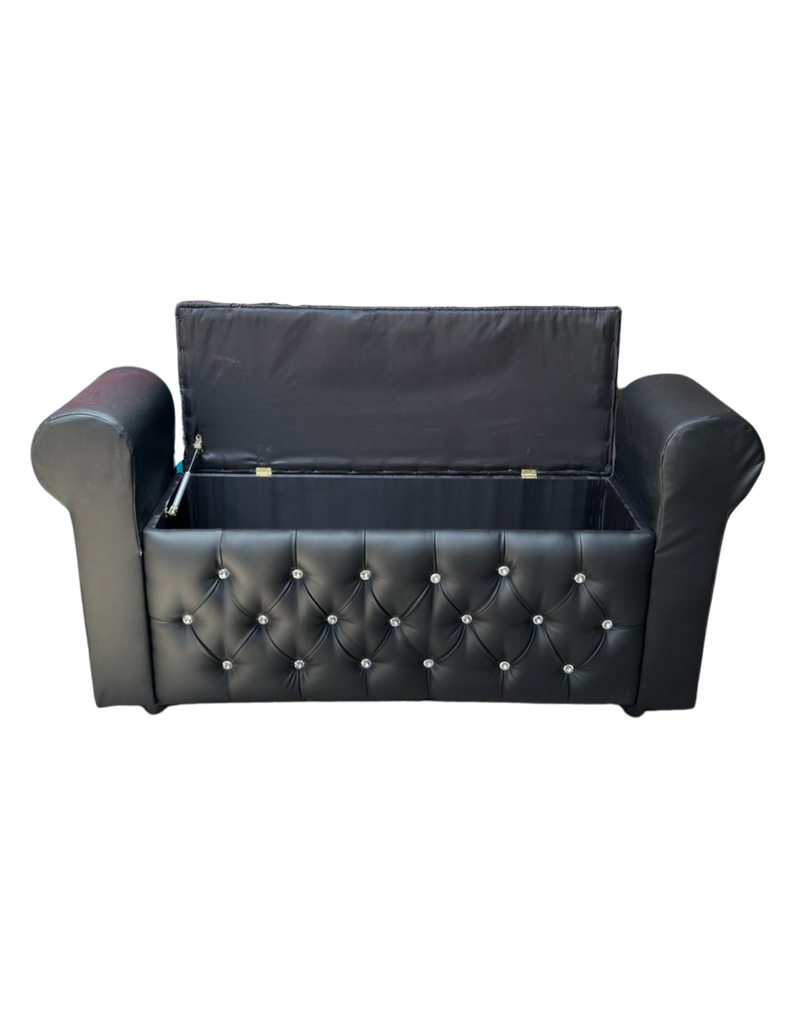 Banqueta Baúl Botone Con Brazos Negro Eco Cuero -3