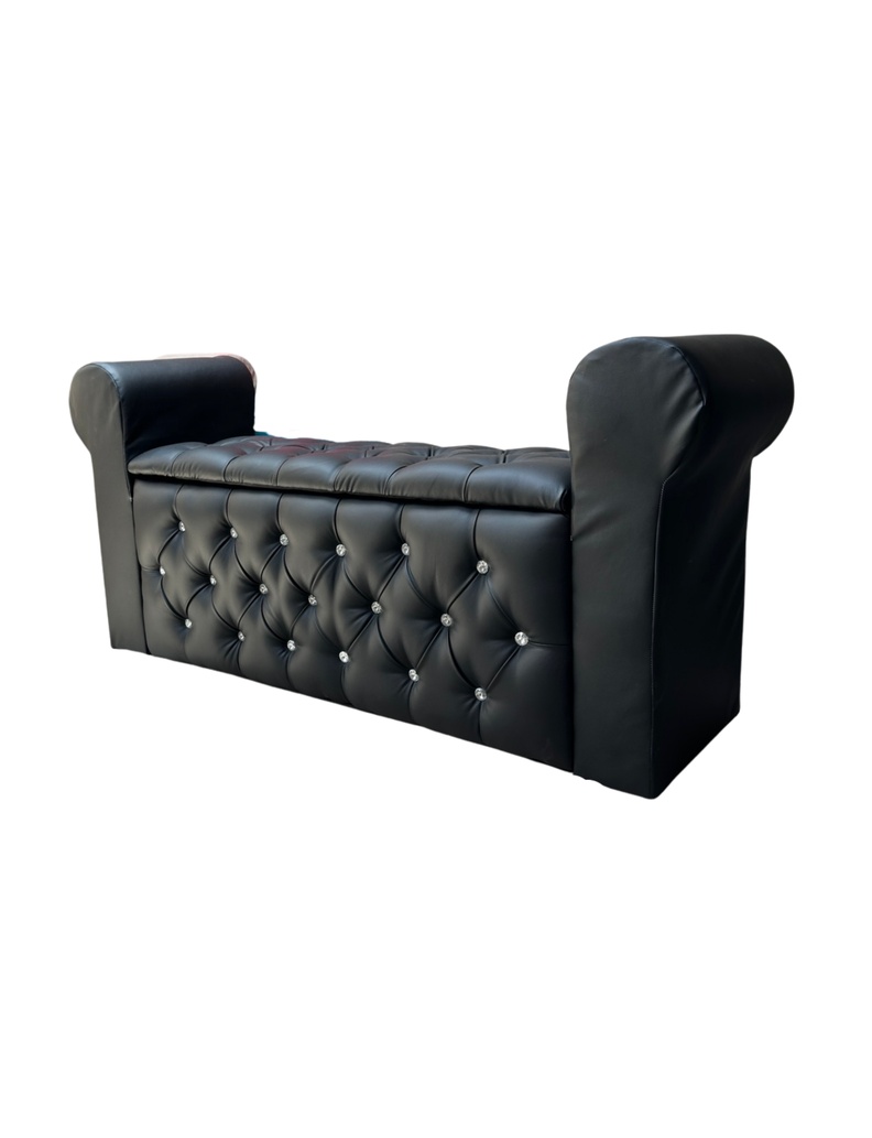 Banqueta Baúl Botone Con Brazos Negro Eco Cuero -2