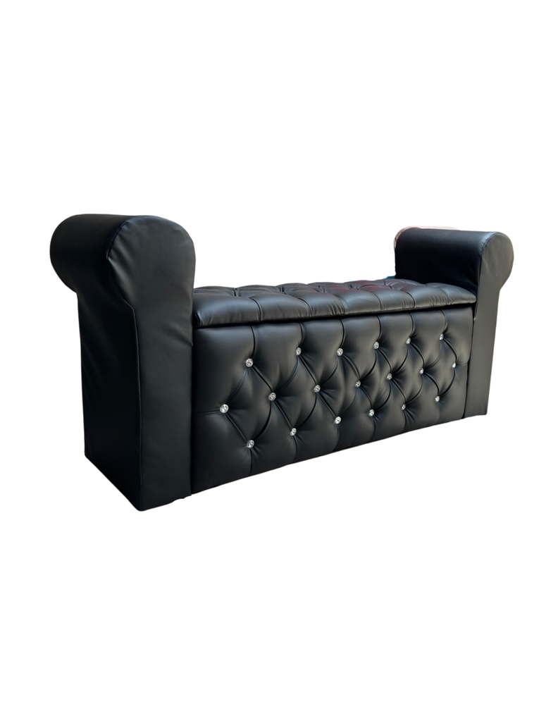 Banqueta Baúl Botone Con Brazos Negro Eco Cuero -1