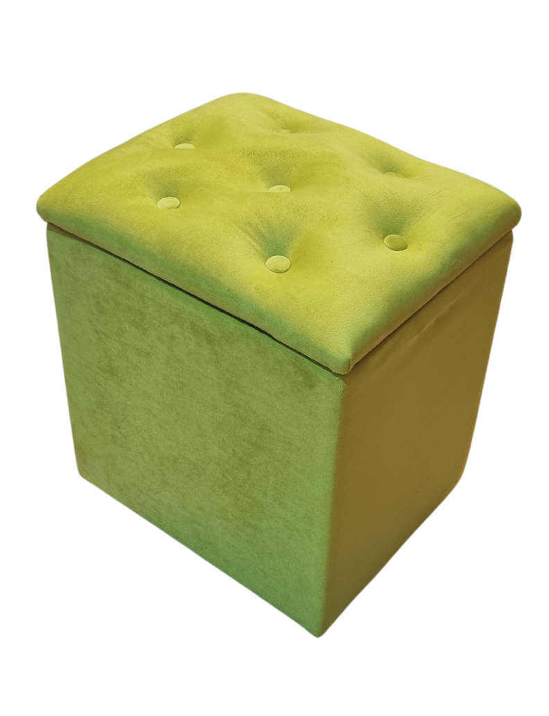 Pouf Baul Verde Pistacho Felpa Botone 40x33x50 Rimar-2