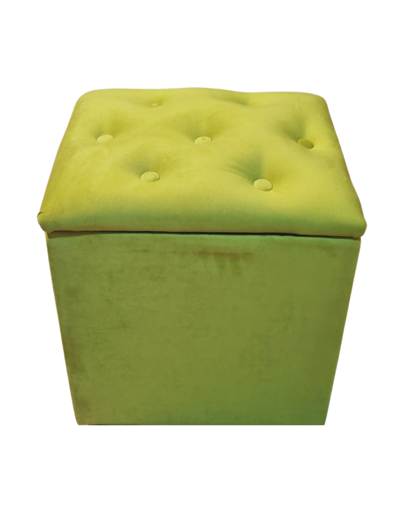 Pouf Baul Verde Pistacho Felpa Botone 40x33x50 Rimar-3