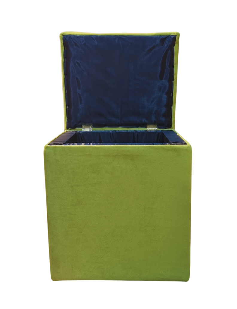 Pouf Baul Verde Pistacho Felpa Botone 40x33x50 Rimar-5