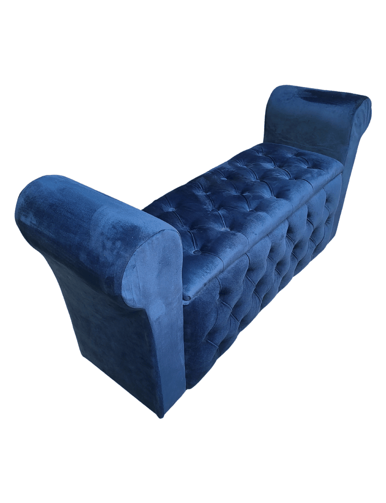 Banqueta Baúl Botone Con Brazos Azul Marino Felpa -0