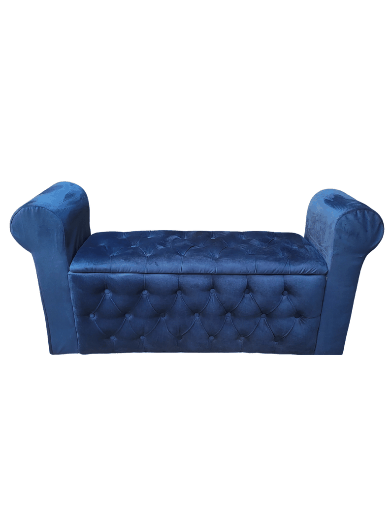Banqueta Baúl Botone Con Brazos Azul Marino Felpa -1