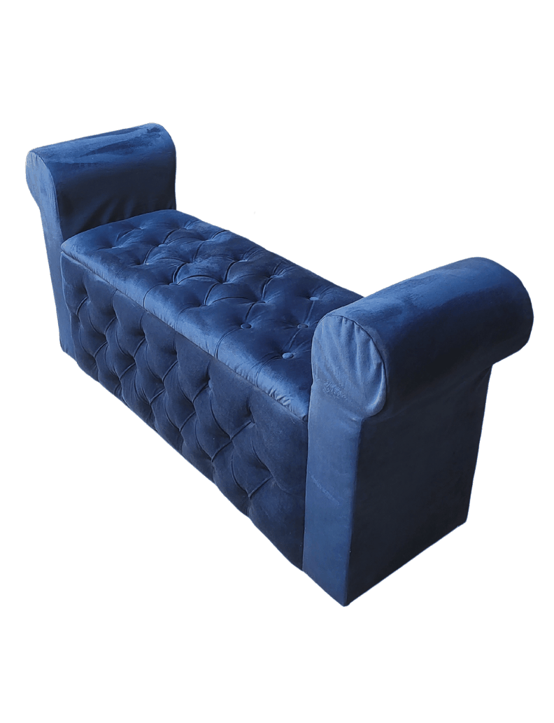 Banqueta Baúl Botone Con Brazos Azul Marino Felpa -2