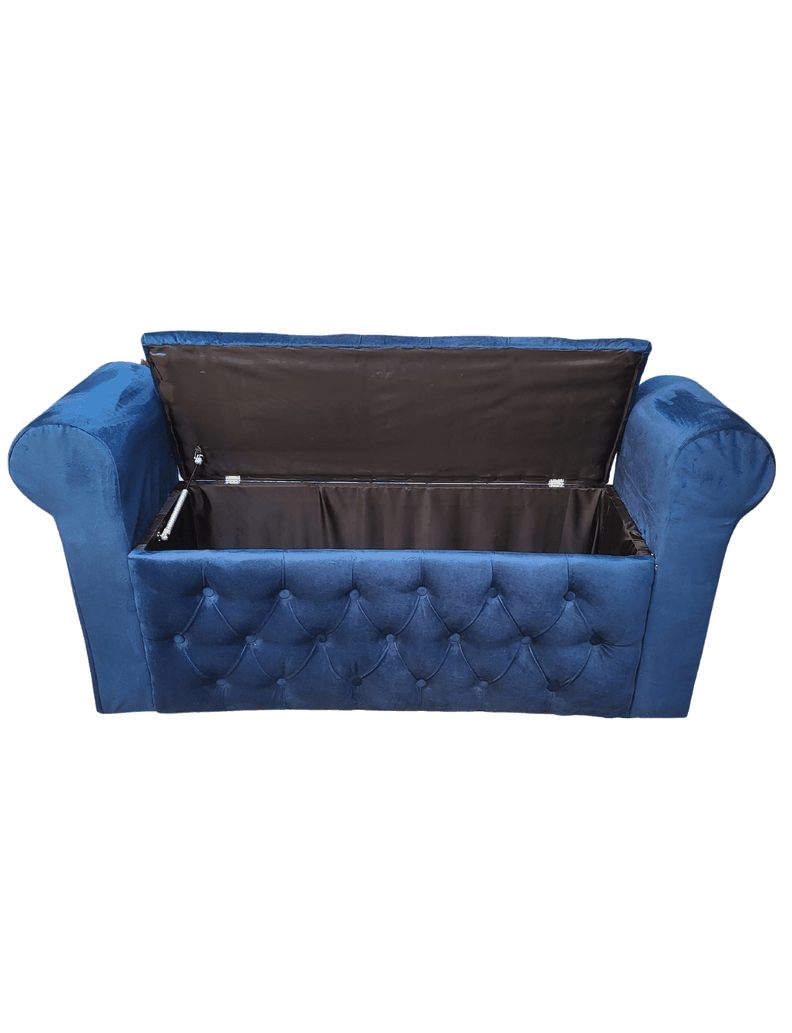 Banqueta Baúl Botone Con Brazos Azul Marino Felpa -3