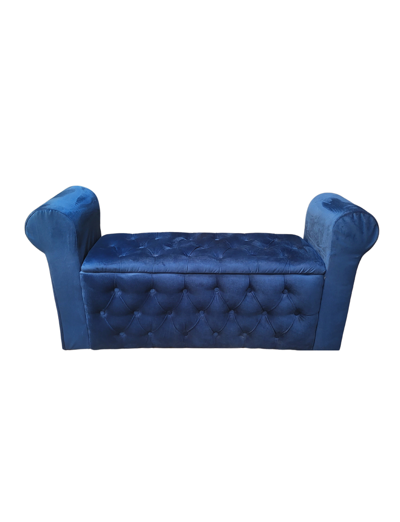 Banqueta Baúl Botone Con Brazos Azul Marino Felpa -4