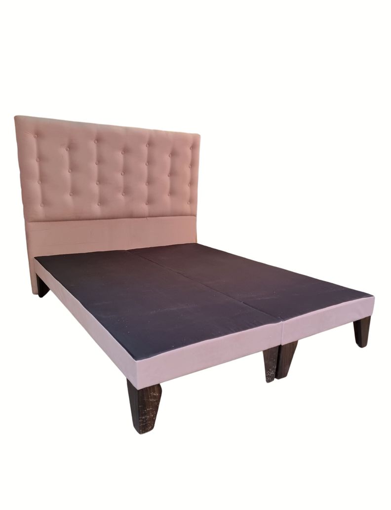 Base Europea Dividida + Respaldo a Piso Rosa Pastel Felpa -1