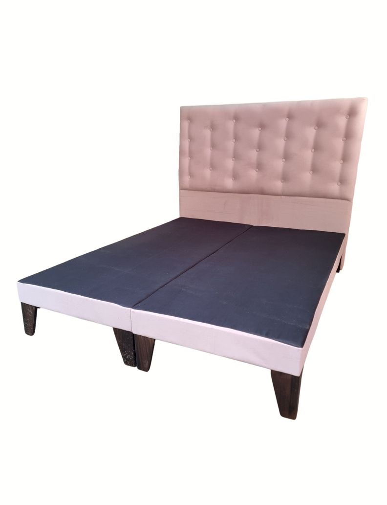Base Europea Dividida + Respaldo a Piso Rosa Pastel Felpa -2