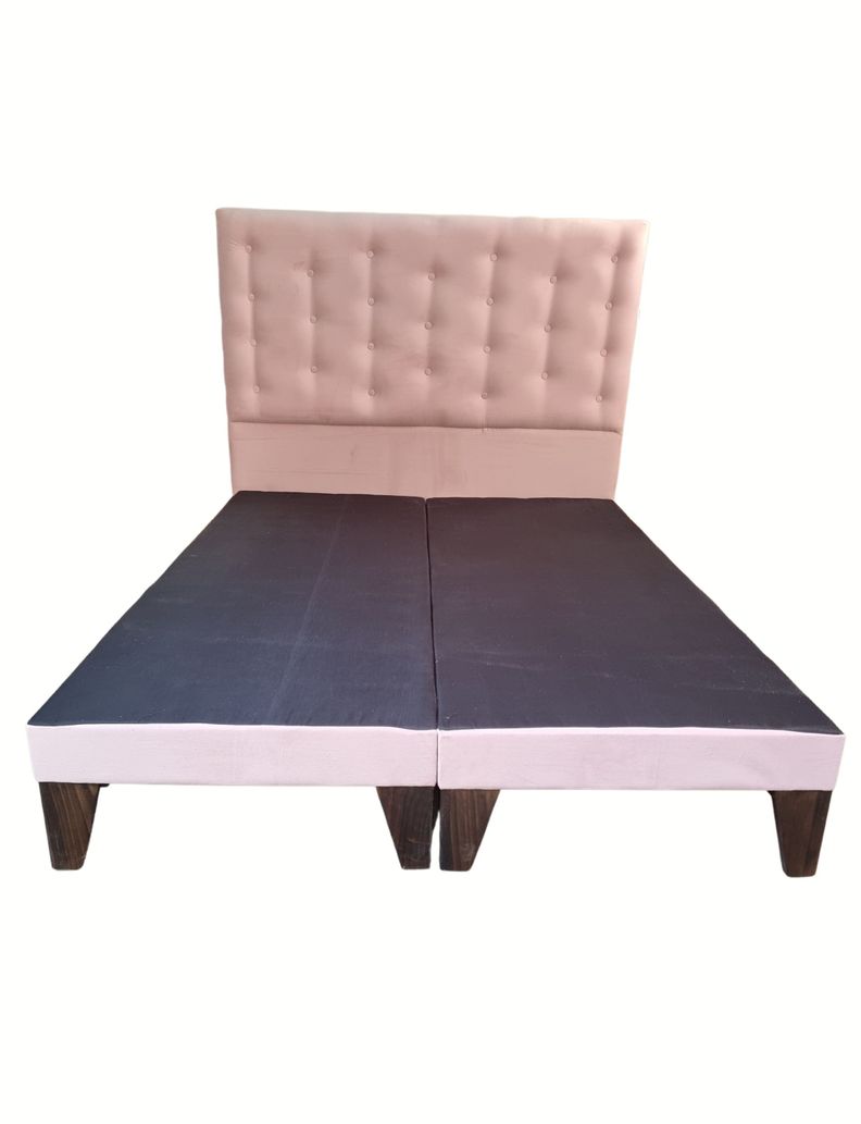 Base Europea Dividida + Respaldo a Piso Rosa Pastel Felpa -0