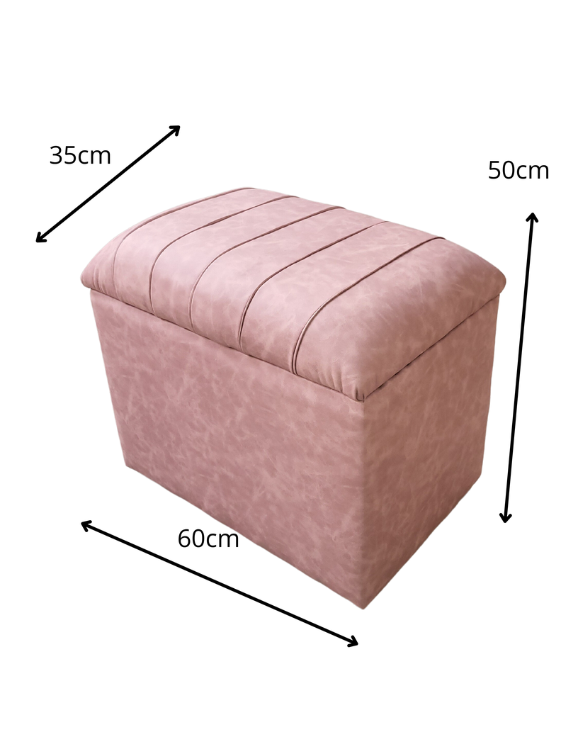 Banqueta Baul Tubular Palo Rosa Eco Cuero 60x35x50 Rimar-2