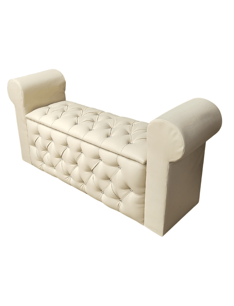 BANQUETA BAUL CON BRAZOS CUERO BEIGE  BOTON DIAMANTE -2
