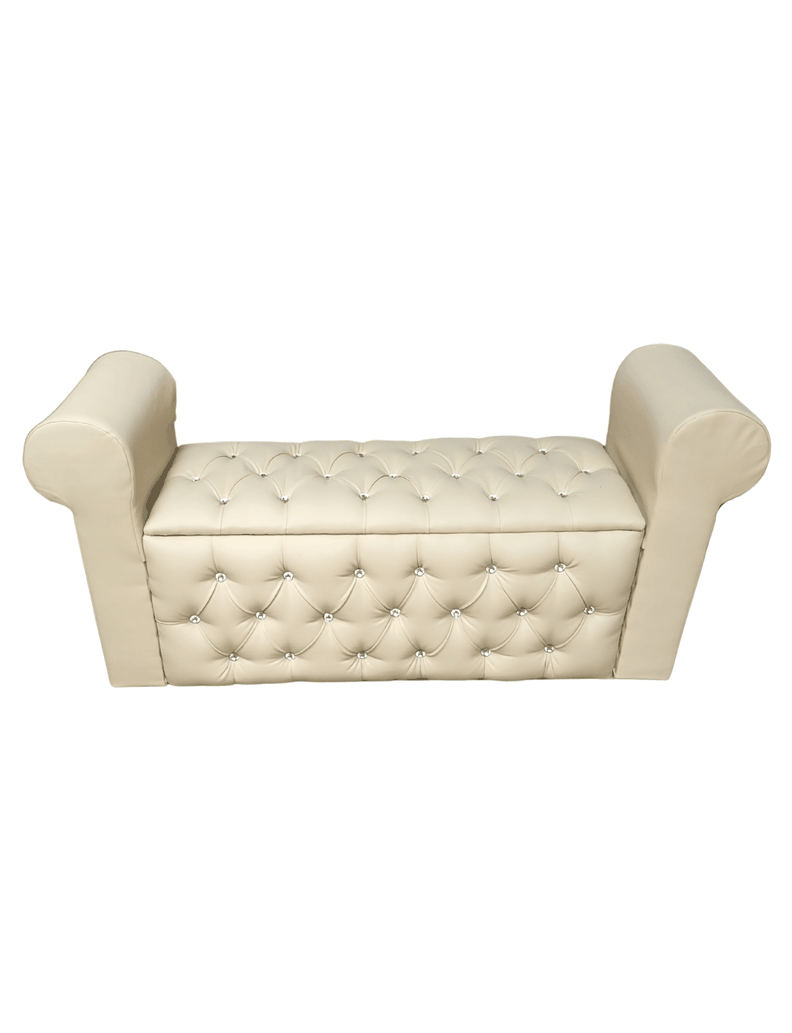 BANQUETA BAUL CON BRAZOS CUERO BEIGE  BOTON DIAMANTE -3