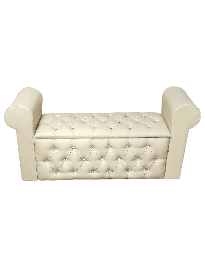 BANQUETA BAUL CON BRAZOS CUERO BEIGE  BOTON DIAMANTE -6