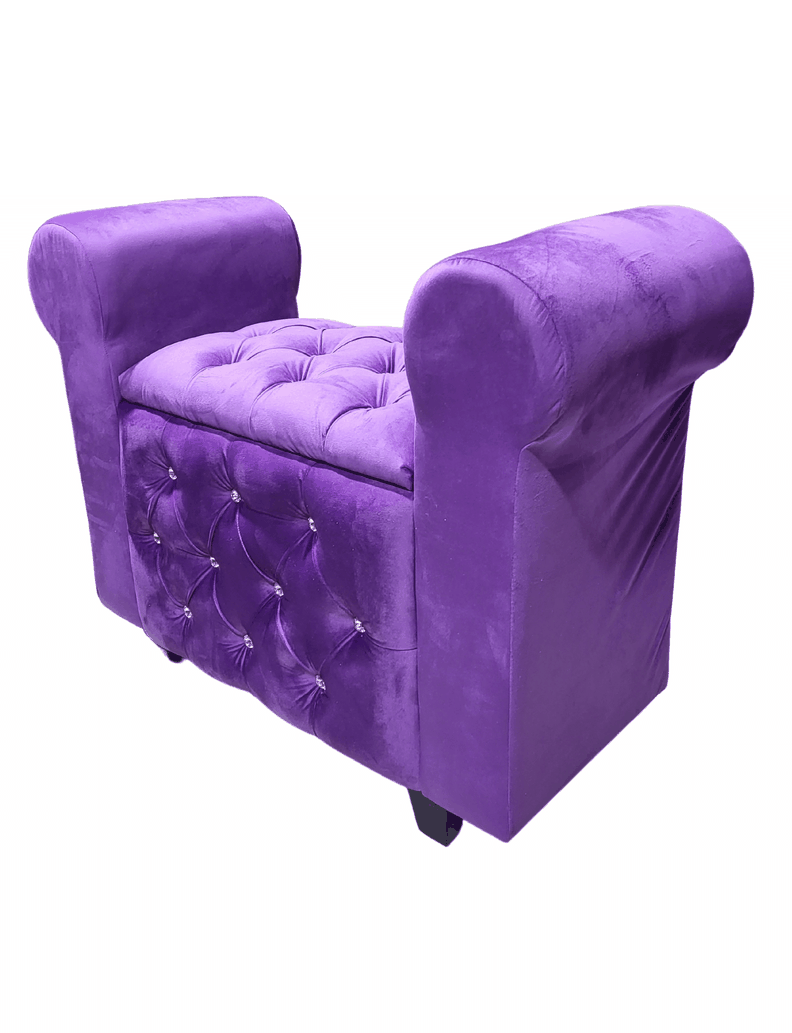 Banqueta Baúl Con Brazos Morado Felpa Diamante 100x40x60 Muebles Rimar -2