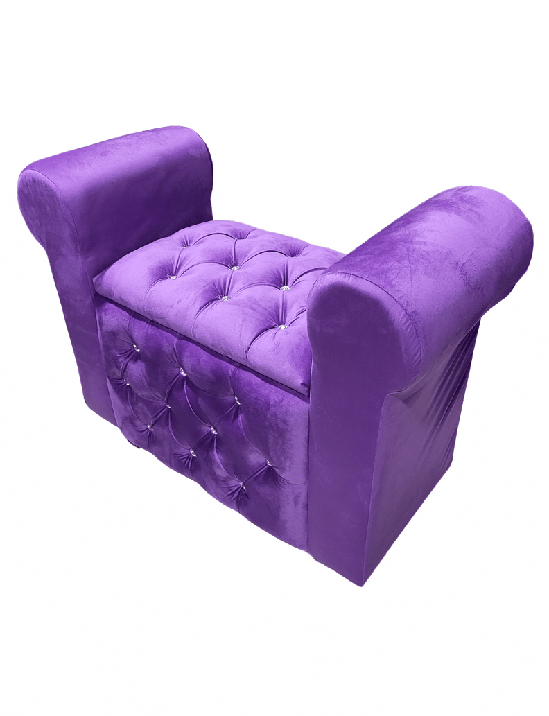 Banqueta Baúl Con Brazos Morado Felpa Diamante 100x40x60 Muebles Rimar -4