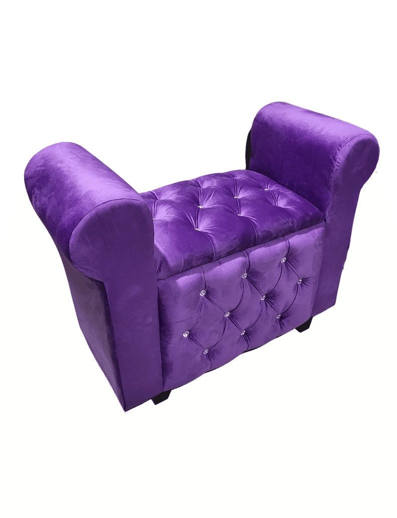 Banqueta Baúl Con Brazos Morado Felpa Diamante 100x40x60 Muebles Rimar -5