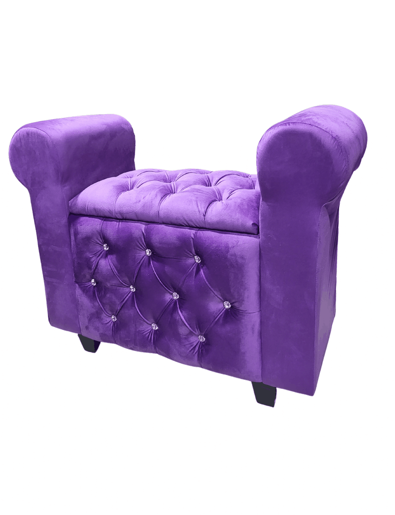 Banqueta Baúl Con Brazos Morado Felpa Diamante 100x40x60 Muebles Rimar -6