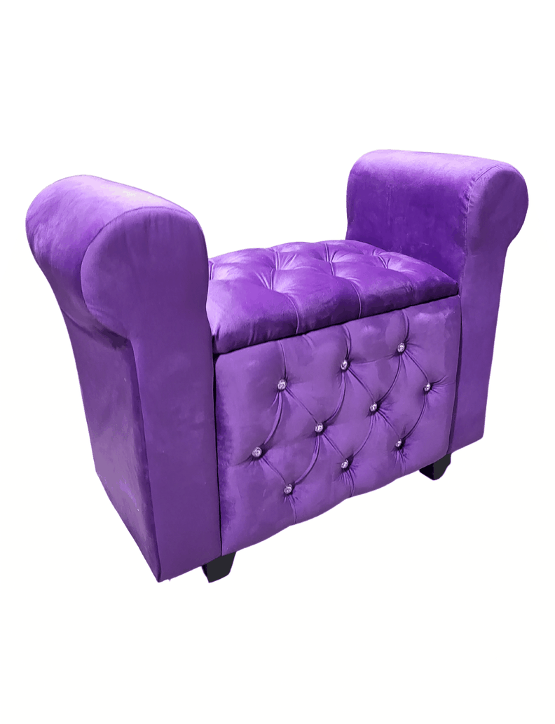 Banqueta Baúl Con Brazos Morado Felpa Diamante 100x40x60 Muebles Rimar -0