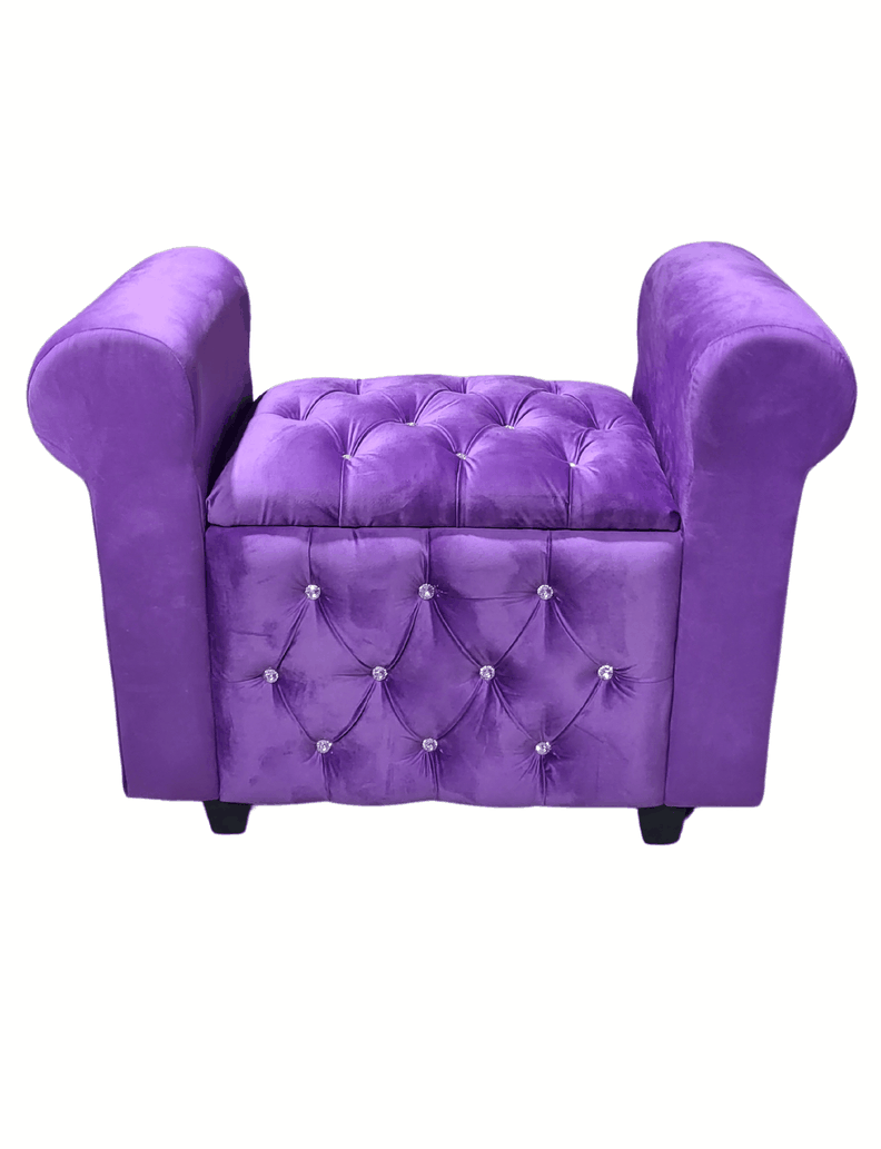 Banqueta Baúl Con Brazos Morado Felpa Diamante 100x40x60 Muebles Rimar -1