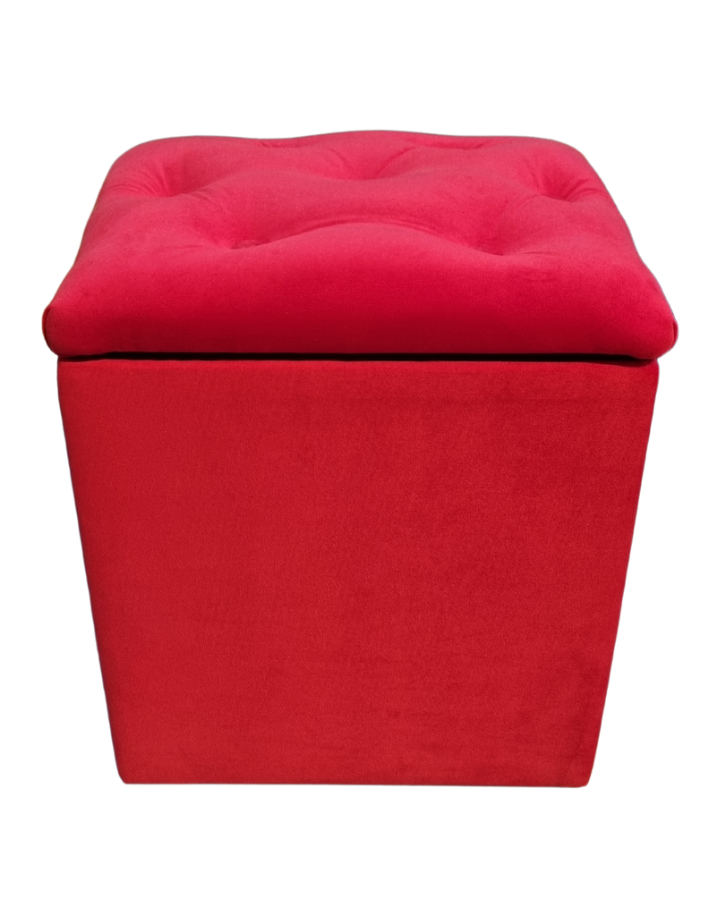 Pouf Baul Rojo Felpa Botone 40x33x50 Rimar-0