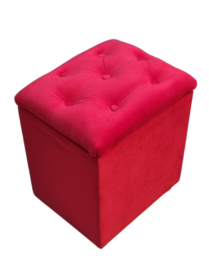 Pouf Baul Rojo Felpa Botone 40x33x50 Rimar-1