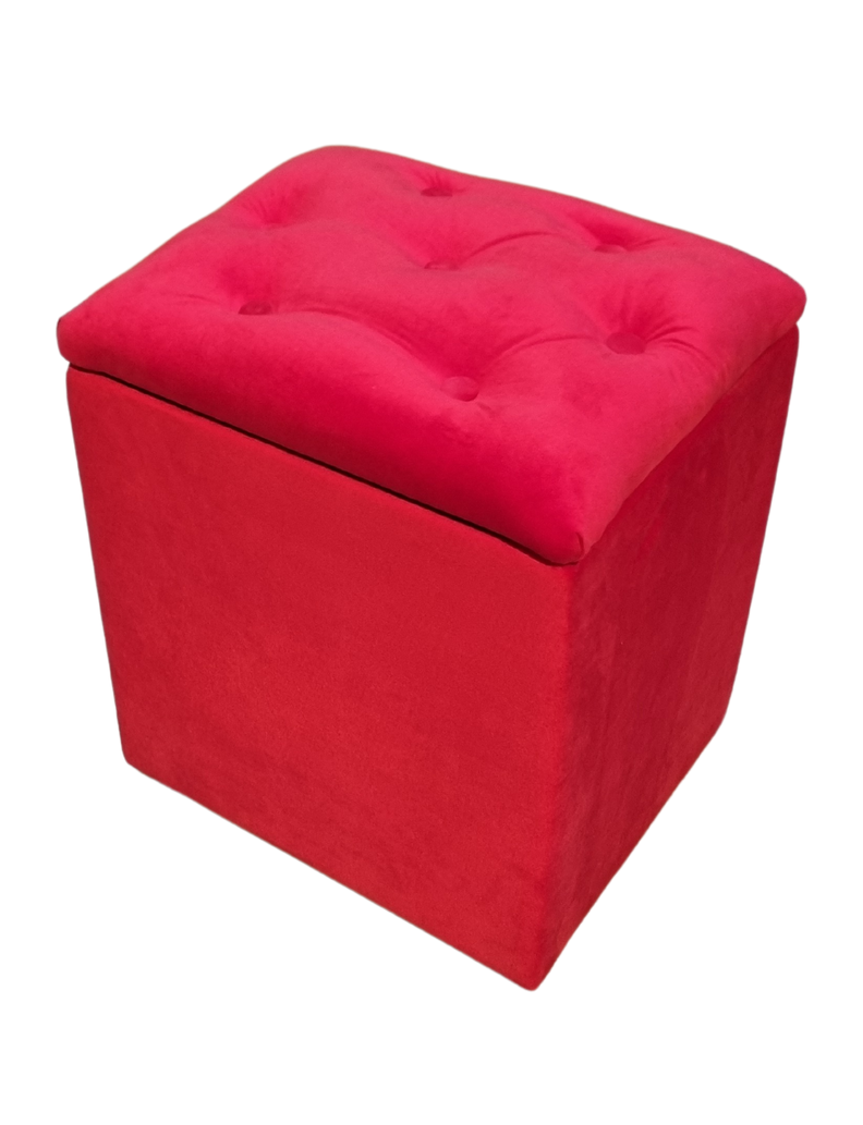 Pouf Baul Rojo Felpa Botone 40x33x50 Rimar-2