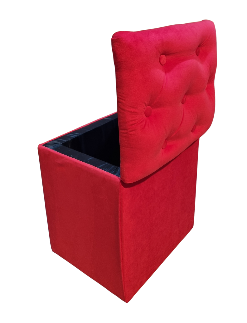 Pouf Baul Rojo Felpa Botone 40x33x50 Rimar-3