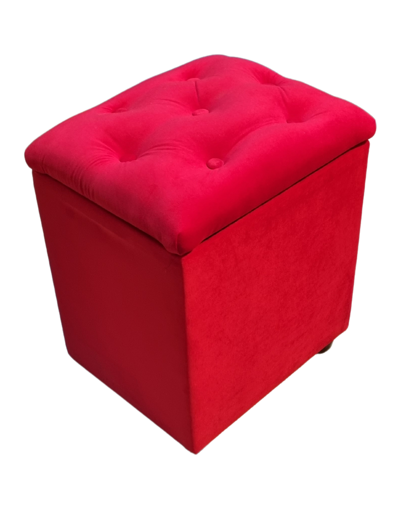 Pouf Baul Rojo Felpa Botone 40x33x50 Rimar-4