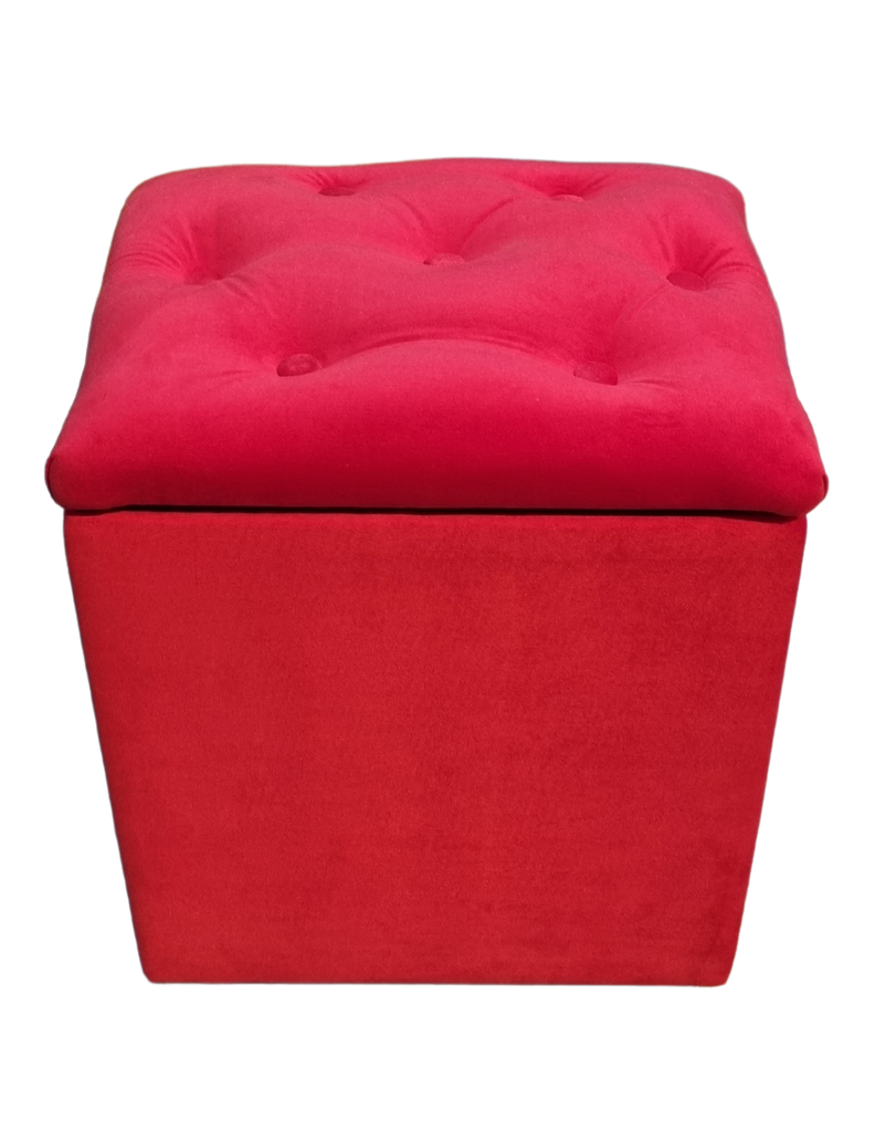 Pouf Baul Rojo Felpa Botone 40x33x50 Rimar-6