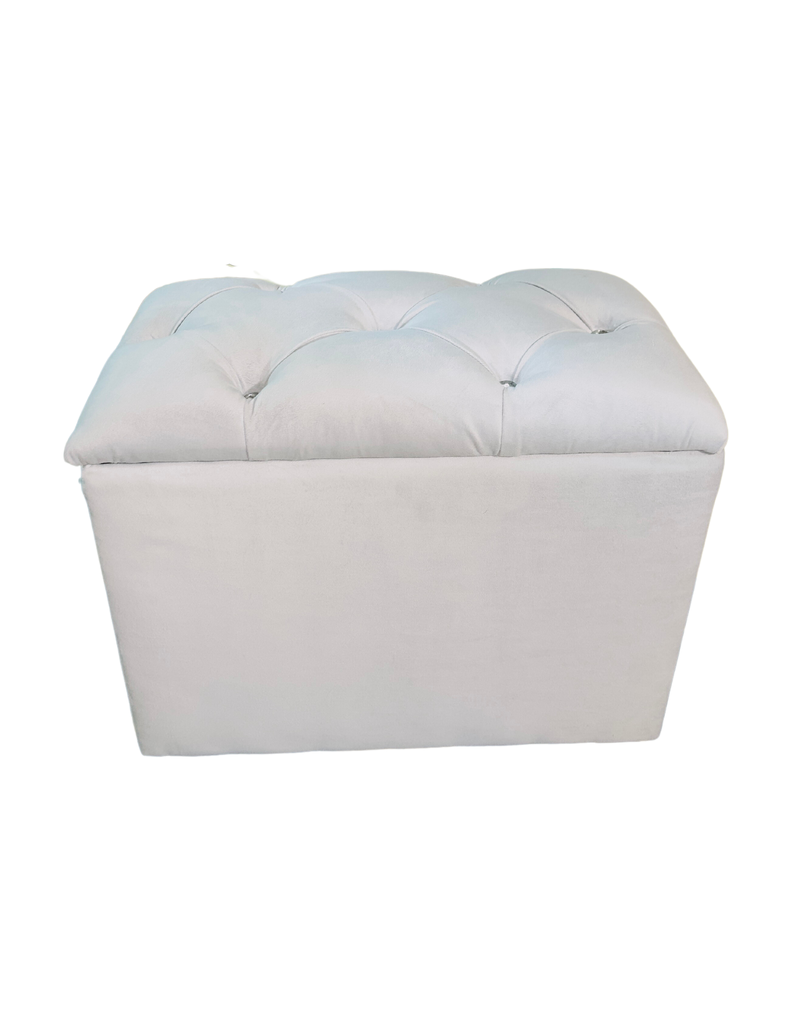 Banqueta Baul Capitoné Gris Perla Felpa Diamante -0