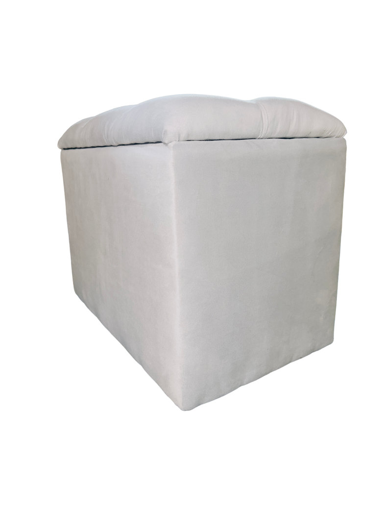 Banqueta Baul Capitoné Gris Perla Felpa Diamante -7